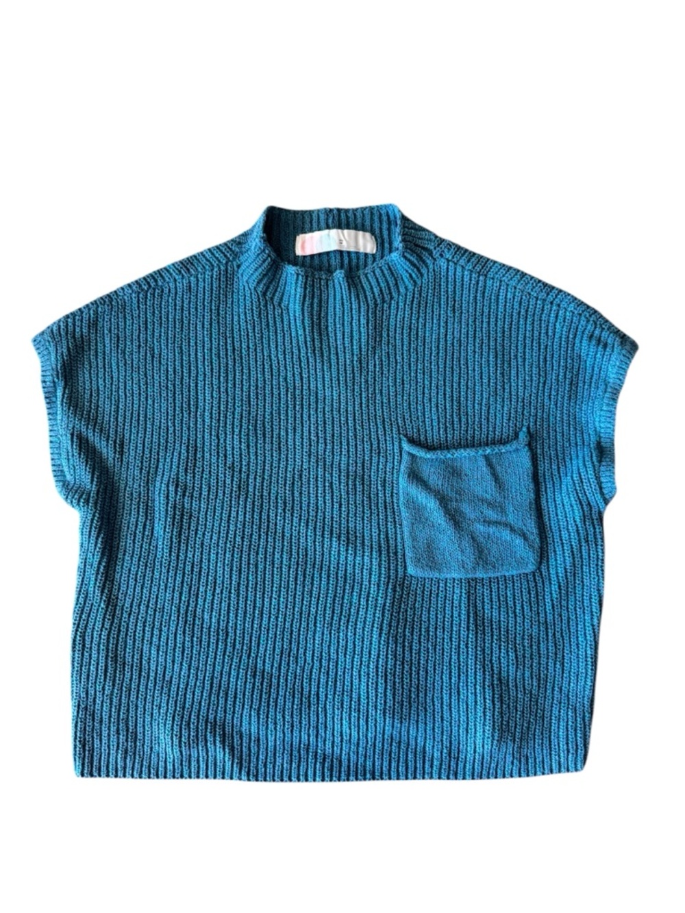 Free People Beach Freya Sweater Blue XS Cotton Ribbed Knit Short Sleeve